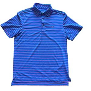Vineyard Vines Mens Polo Shirt Blue & Hot Pink Stripe Kennedy Sankaty  Size S